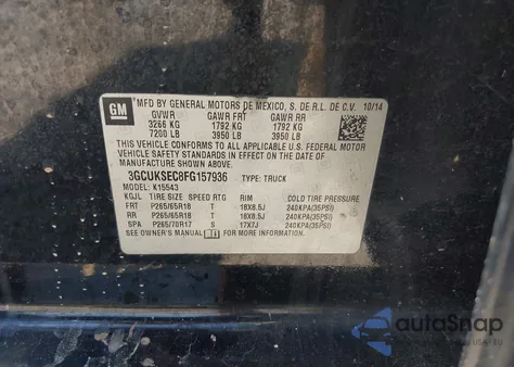 2015 Chevrolet Silverado 1500 2Lz from USA, damaged, VIN 3GCUKSEC8FG157936